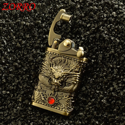 Vỏ Hột Quẹt Bật Lửa Xăng Đá Cối Xoay Zorro Z592-608 Đánh Lửa Tự Động Hình Rồng Cuộn Nhả Ngọc May Mắn
