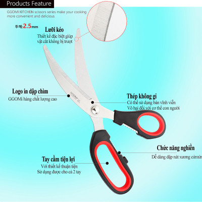 [HÀNG CHÍNH HÃNG]Kéo nhà bếp lưỡi cong dài 24.5cm, lưỡi kéo dài 10.2cm bằng thép không gỉ của GGOMi Hàn Quốc GG165