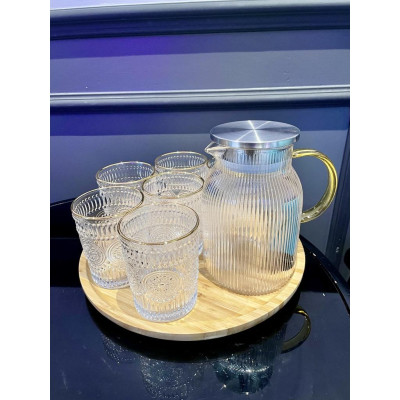 Set 6 Cốc Thuỷ Tinh Mặt Trời Màu Hổ Phách  Sang Trọng Tinh Tế  Có Bình Bán Kèm