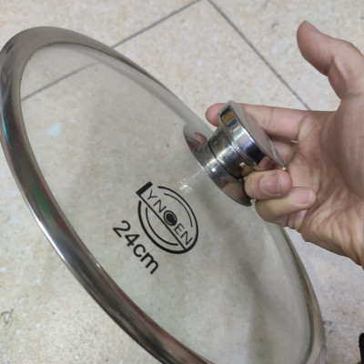 Nắp vung nồi chảo kính cường lực viền inox Lyncen xuất Nhật size 16/18/20/22/24/26/28/30cm 