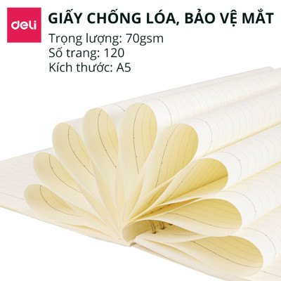 Sổ Lò Xo Kép A5 Deli - Sổ Gáy Xoắn 120 Trang Giấy Kẻ Ngang Chống Lóa - Sổ Tay Tập Vở Học Sinh Ghi Bài Takenote Planner
