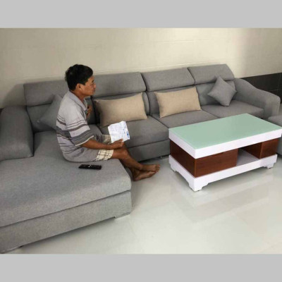 Bộ bàn ghế sofa phòng khách góc chữ L bọc vải bố 