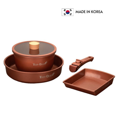 Bộ nồi Ceramic từ tính tay cầm rời Tiger Queen DCWCB-SET [5 món] - Màu nâu chocolate - Chính hãng