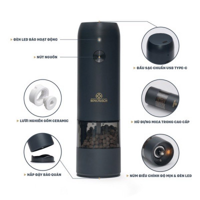 Combo 2 Máy Xay Tiêu Tự Động Bằng Điện Benchusch Trắng/ Đen/ Đỏ/ Xanh