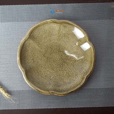 Đĩa hoa anh đào men gấm vàng hỏa biến Gomie Ceramic Bát Tràng ,men hỏa biến cao cấp,an toàn sức khỏe