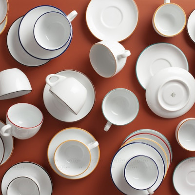 Bộ đĩa và ly sứ cà phê Ancap Latte 260ml vẽ tay lên viền