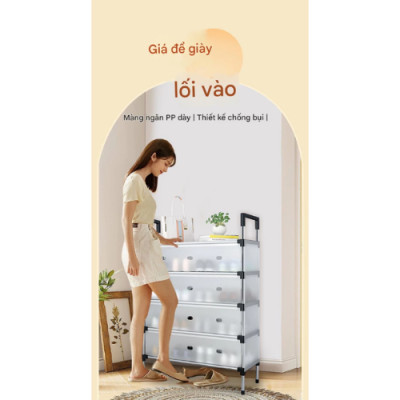 Kệ Giày Inox 5 Tầng Có Vách Ngăn Chắn Bụi, Giá Inox Để Giày Dép 4 - 5 Tầng Có Nắp Đậy, Tủ Giày Thế Hệ Mới - HÀNG CHÍNH HÃNG MINIIN