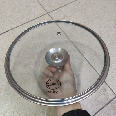 Nắp vung nồi chảo kính cường lực viền inox Lyncen xuất Nhật size 16/18/20/22/24/26/28/30cm 