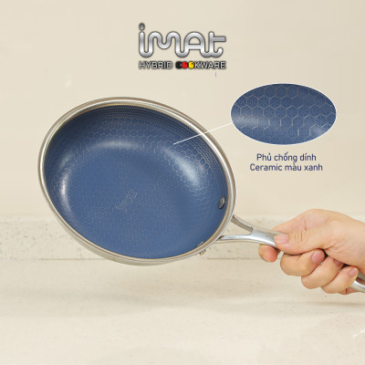 [Hàng chính hãng] Chảo xào đa năng iMAT Hybrid lòng xanh mới, đường kính 26cm. Chiên, xào, áp chảo..