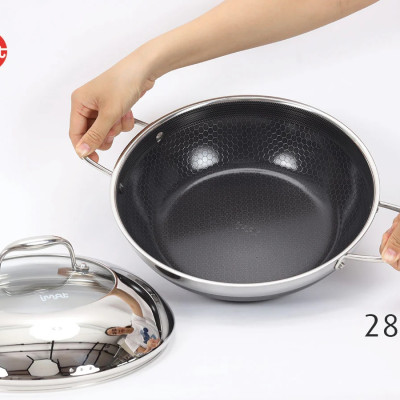 [Hàng chính hãng-iMat hybrid inox] Chảo đa năng 28 (cm) hai tay cầm iMat Hybrid chống dính gốm ceramic đen