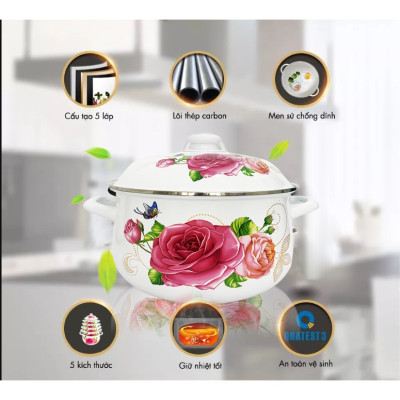 Galen - Nồi Men Cao Cấp Size 20cm Dung Tích 2.5L Nấu Được Trên Mọi Loại Bếp, Dày, Không Tróc Men