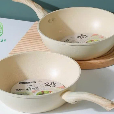 Chảo Chống Dính Bếp Từ Vân Đá Kiểu Nhật 20-30cm, Đáy Từ Ceramic Cán Gỗ [Hàng Loại Một] - HÀNG CHÍNH HÃNG MINIIN