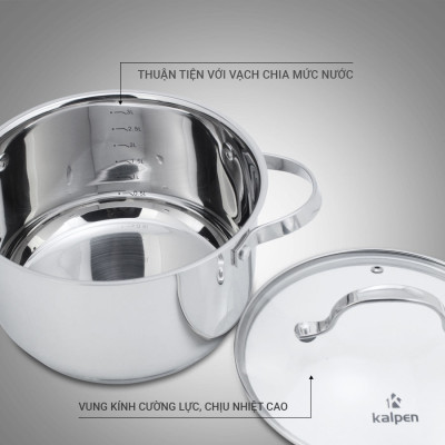 Nồi inox 304 cao cấp 5 đáy Kalpen Lermat size 20cm - Hàng chính hãng