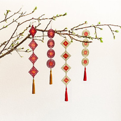 Combo 4 liễng treo Tết An Khang Thịnh Vượng, Vạn Sự Như Ý – Dây treo trang trí tết màu vàng,màu đỏ treo cây đào,trang trí cây mai