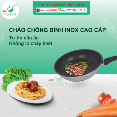 Chảo chống dính Fivestar và nắp kính tặng 5 muỗng