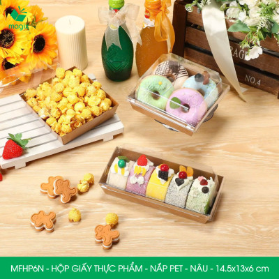 MFHP6N - 14.5x13x6 cm - 100 hộp giấy nắp PET kraft nâu đựng thực phẩm, thức ăn mang đi