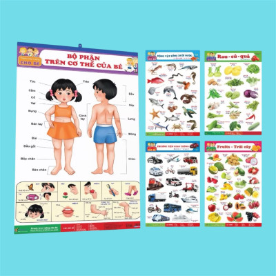 ￼Tranh lò xo- Bộ Tranh Treo Tường 6 Tờ 12 Chủ Đề dành cho bé (Song ngữ Việt Anh)