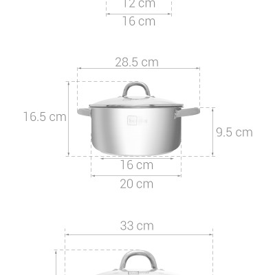 Nồi Inox 430 Fivestar Standard 3 Đáy Nắp Kính- Nồi Luộc Gà Cao Cấp Đủ Các Kích Thước( 16/18/20/24/26/28/30/32cm)- Dùng Được Các Loại Bếp- Hàng Chính Hãng