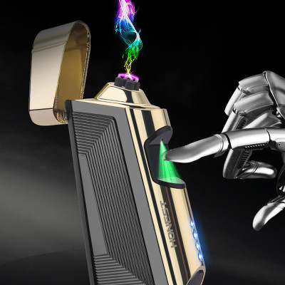 Vỏ Hột Quẹt Bật Lửa Sạc Điện Cổng USB Honest BCZ-773 Cảm Ứng Vân Tay 2 Tia Plasma Đan Chéo - Nhiều Màu