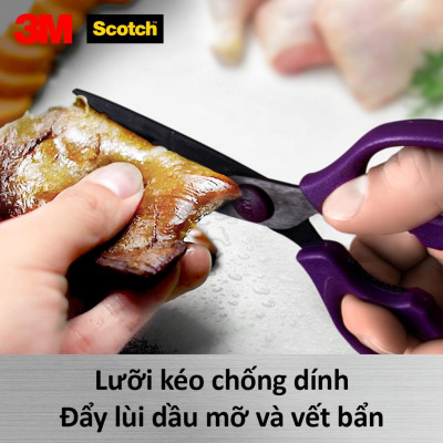 Kéo nhà bếp Scotch 3M tay cầm màu tím cao cấp có thể tháo rời, lưỡi kéo sắc bén, chống gỉ sét, kháng khuẩn KS-DT, Purple