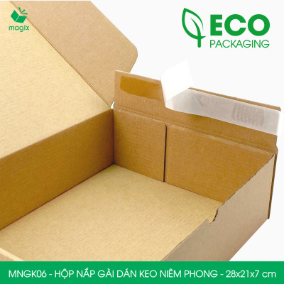 MNGK06 - 28x21x7cm - COMBO 20 HỘP CARTON NẮP GÀI HÔNG CÓ KEO NIÊM PHONG - THÙNG HỘP CARTON ĐÓNG HÀNG