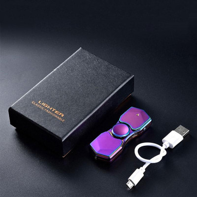 Vỏ Hột Quẹt Bật Lửa Hồng Ngoại Kiêm Đèn Pin Sạc Điện USB Kiểu Dáng Con Quay Spinner Tạo 12 Hiệu Ứng Đèn LED