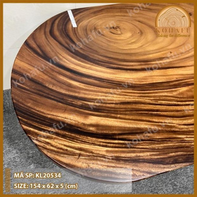 [KL20534] Bàn Oval Gỗ Me Tây Nguyên Tấm Dài 1.54m