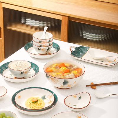 Bộ Bát Đĩa Thương Hiệu Gosu Hoạ Tiết Hoa Sen Xanh cao cấp