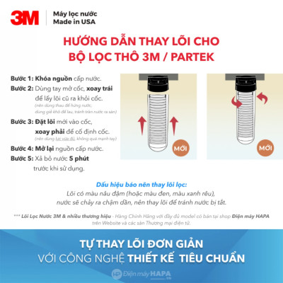 Lõi Lọc 3M AP110 RT20B16G20NN Thay Cho Bộ Lọc Thô 3M 10 inch 20 inch - Nhập Khẩu Mỹ, Hàng Chính Hãng 3M