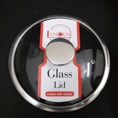 Nắp vung nồi chảo kính cường lực viền inox Lyncen xuất Nhật size 16/18/20/22/24/26/28/30cm 