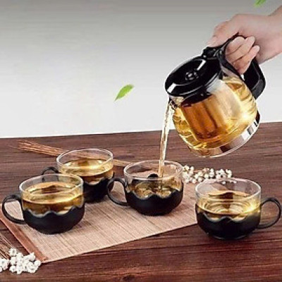 Bình Lọc Trà ,Ấm Pha Trà Ấm Nước Bằng Thủy Tinh Cao Cấp Tặng Kèm 4 ly