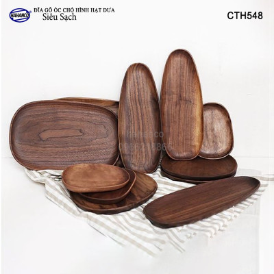 Khay/Đĩa hình bầu dục gỗ Óc Chó nhập khẩu Mỹ nguyên khối - đựng đồ ăn/trang trí - CTH548