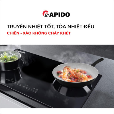 Chảo từ chống dính Rapido, chảo xào vân đá size 24-30cm dùng bếp từ, gas, hồng ngoại - hàng chính hãng