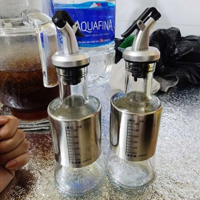 Bình Đựng Dầu Ăn, Nước Mắm  200ML  Thủy Tinh Bọc Inox – Kiểu Dáng Hiện Đại, Bền Đẹp