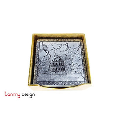 BỘ 6 LÓT CỐC SƠN MÀI HÌNH PHỐ CỔ HÀ NỘI.