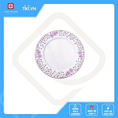 Đĩa bằng sứ Long Phương họa tiết hoa nhí màu hồng