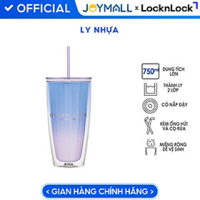 Ly nhựa 2 lớp Lock&Lock màu tím xanh HAP522VOL 750ml - Hàng chính hãng, có ống hút, có nắp đậy - JoyMall