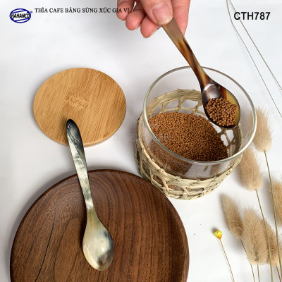 Thìa cafe xúc gia vị bằng sừng (dài 12,5cm) nhỏ gọn giúp gia vị không mất mùi - Xúc gia vị, cafe, deccor - An toàn cho sức khỏe - CTH787