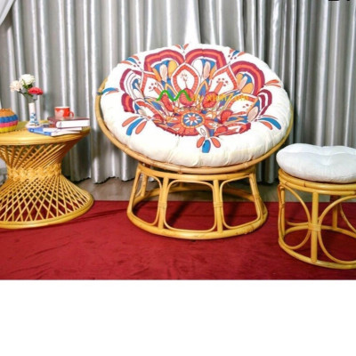 Ghế lười mây thật Tundo papasan cao cấp nệm hoa văn Indochine 1m