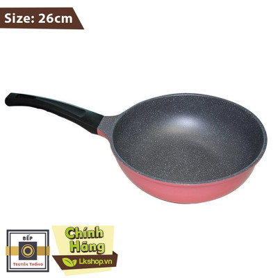 Combo 2 món cao cấp Hàn Quốc, nồi chống dính vân đá Kimscook, quai chống nóng, nắp kính cường lực viền inox size 24 cm và Chảo đúc chống dính vân đá Ecoramic sâu lòng (E) 26 cm, dùng bếp gas, hồng ngoại, ...