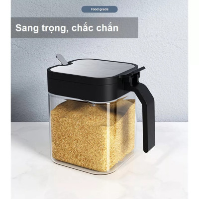 Hũ Gia Vị Thủy Tinh Dày Dặn Nắp Bật INOX 304, Có Thìa Múc Phong Cách Nhật Bản Tinh Tế - HÀNG CHÍNH HÃNG MINIIN