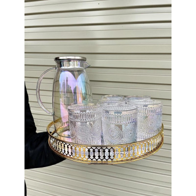 Set 6 Cốc Thuỷ Tinh Mặt Trời Màu Hổ Phách  Sang Trọng Tinh Tế  Có Bình Bán Kèm