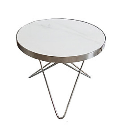 Bàn sofa mặt đá vân mây tròn 60 chân khung inox TS0944-06E đẹp sang trọng dành cho phòng khách căn hộ chung cư hay văn phòng