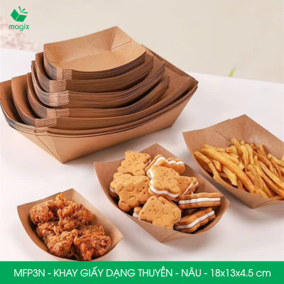MFP3N - 18x13x4.5 cm - 100 khay giấy dáng thuyền đựng thức ăn, khay giấy đựng món tráng miệng