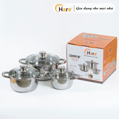 Bộ nồi inox đáy từ HR-S306 (16,20,24cm) - thương hiệu Hare -  lỗi 1 đổi 1