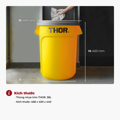 Thùng nhựa  tròn đa năng chịu lực THOR 38L thương hiệu TRUST 1011GN (không nắp)  phân phối bởi Cobi Home.