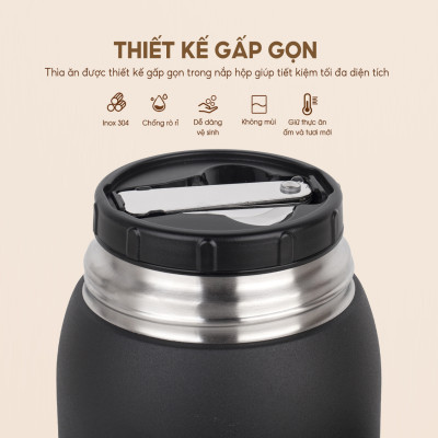 Hộp cơm giữ nhiệt Lebenlang LBL3038, cà men dung tích 700ml, chất liệu inox 304, kèm muỗng - hàng chính hãng 