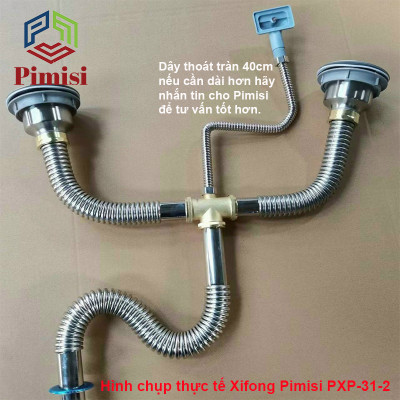Xi Phông Chậu Rửa Bát 2 Hố Phi 110-140 Inox Cao Cấp Kiểu Chun Uốn - Bẻ Cong, cho Bồn Rửa Chén 2 Hộc Đôi | Chính Hãng