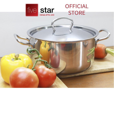 Nồi inox 3 đáy sandwich inox 430 FiveStar Standard bếp từ nắp inox  16cm / 18cm / 20cm / 24cm , tặng 1 vá canh , dùng được mọi bếp