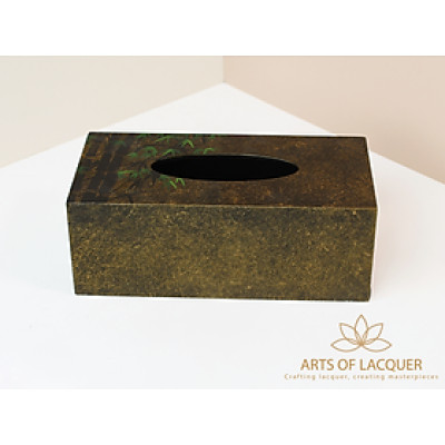 Hộp Đựng Khăn Giấy Sơn Mài Xanh Trà Cao Cấp - Họa Tiết Tre